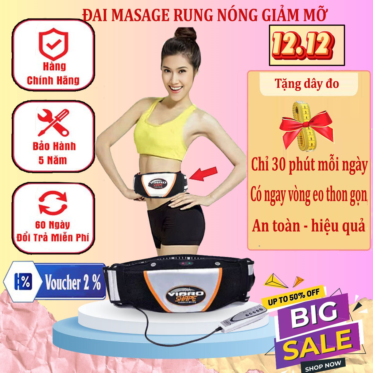 Đai massage giảm mỡ bụng - Đai massage - Đai massage giảm mỡ bụng sặc pin - Mát xa giảm mỡ - dụng cụ hỗ trợ giảm mỡ