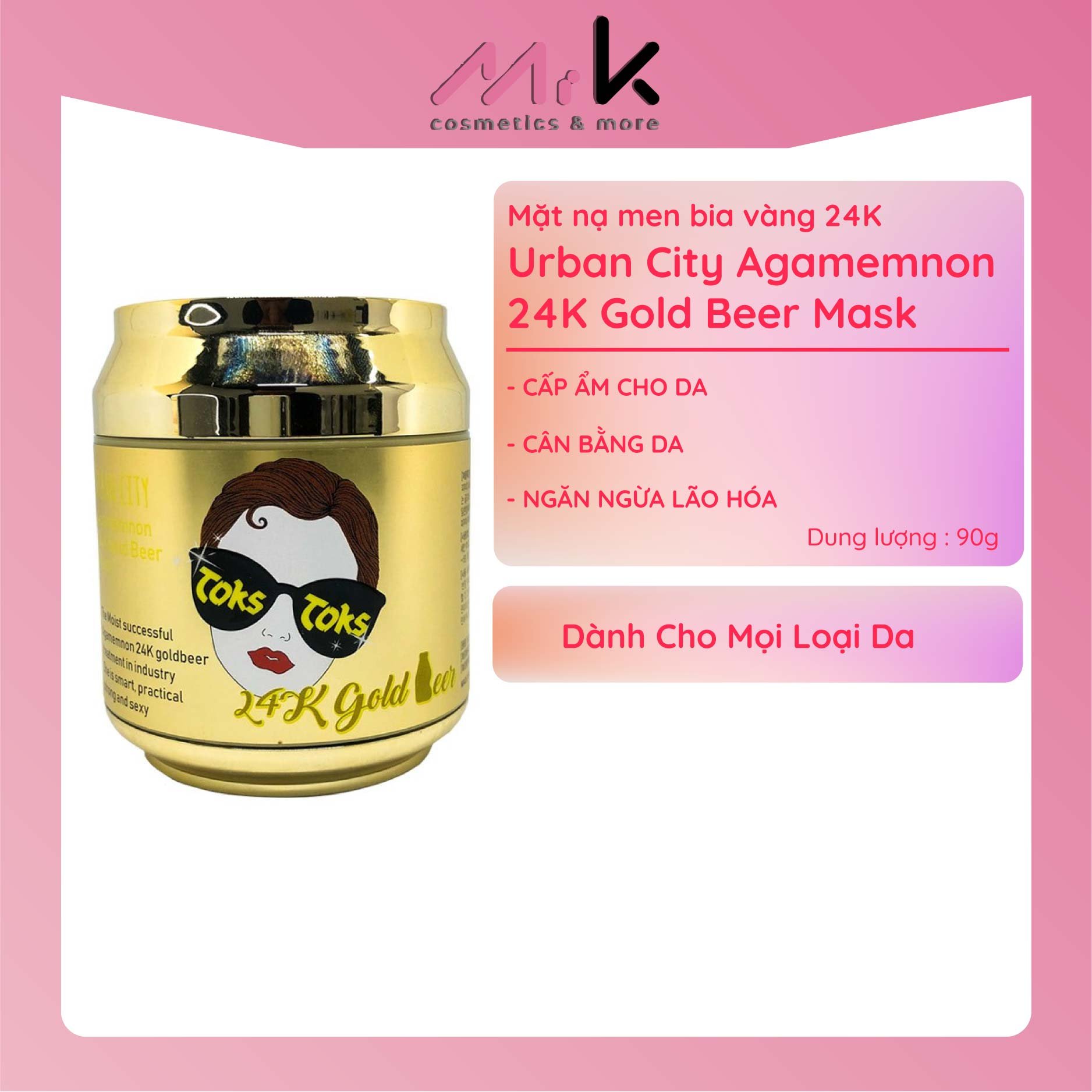 [Xả kho] Mặt nạ men bia vàng 24K Urban City Agamemnon 24K Gold Beer Mask chính hãng Hàn Quốc, cấp ẩm, ngăn ngừa lão hóa 90g