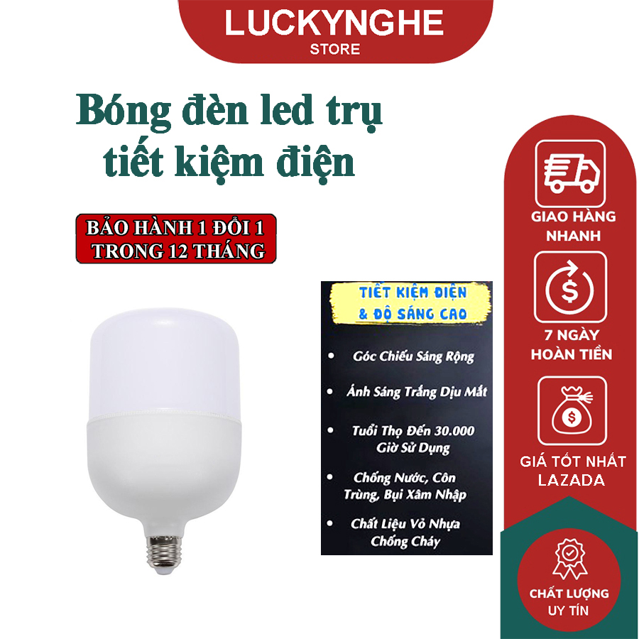 Bóng đèn led trụ trắng bulb tiết kiệm điện 90% siêu sáng nguồn 220v đuôi đèn xoáy e27 chuẩn châu âu