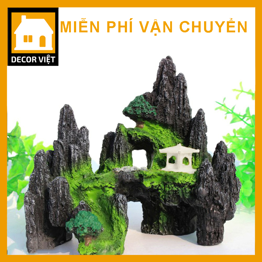 Mô hình hòn non bộ trang trí bể cá cảnh non bộ chùa vàng Decor Việt