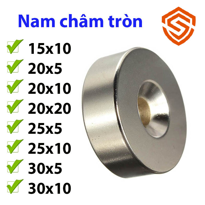 Nam châm tròn có lỗ loại đất hiếm nhiều kích thước