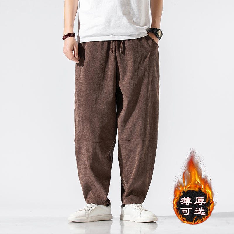 Quần thường ngày nam mùa thu và mùa đông vải nhung kẻ màu trơn cộng với nhung dày thời trang nam quần Harajuku R quần harem