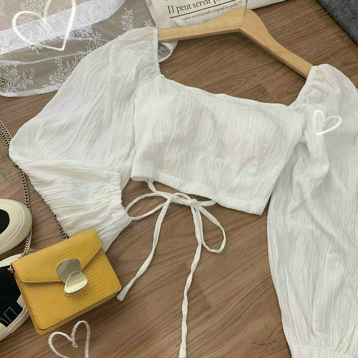 Áo kiểu cổ vuông tay dài đan dây sexy