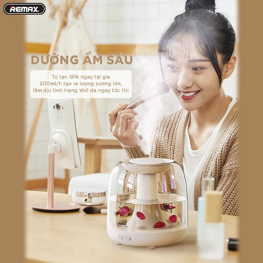 Máy phun sương kiêm đèn ngủ Remax RTA500, Khuếch tán tinh dầu, Dưỡng ẩm sâu, Cho phòng ngủ thơm tho, mát dịu