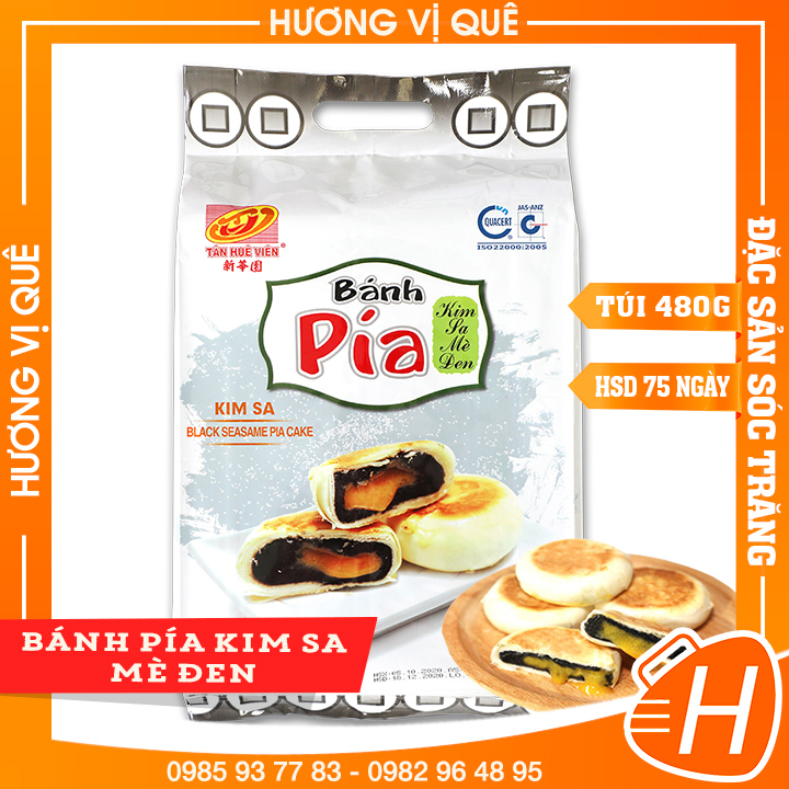 Bánh Pía Kim Sa Mè Đen Tân Huê Viên - Túi 480g(12 Cái) - Đặc Sản Sóc Trăng