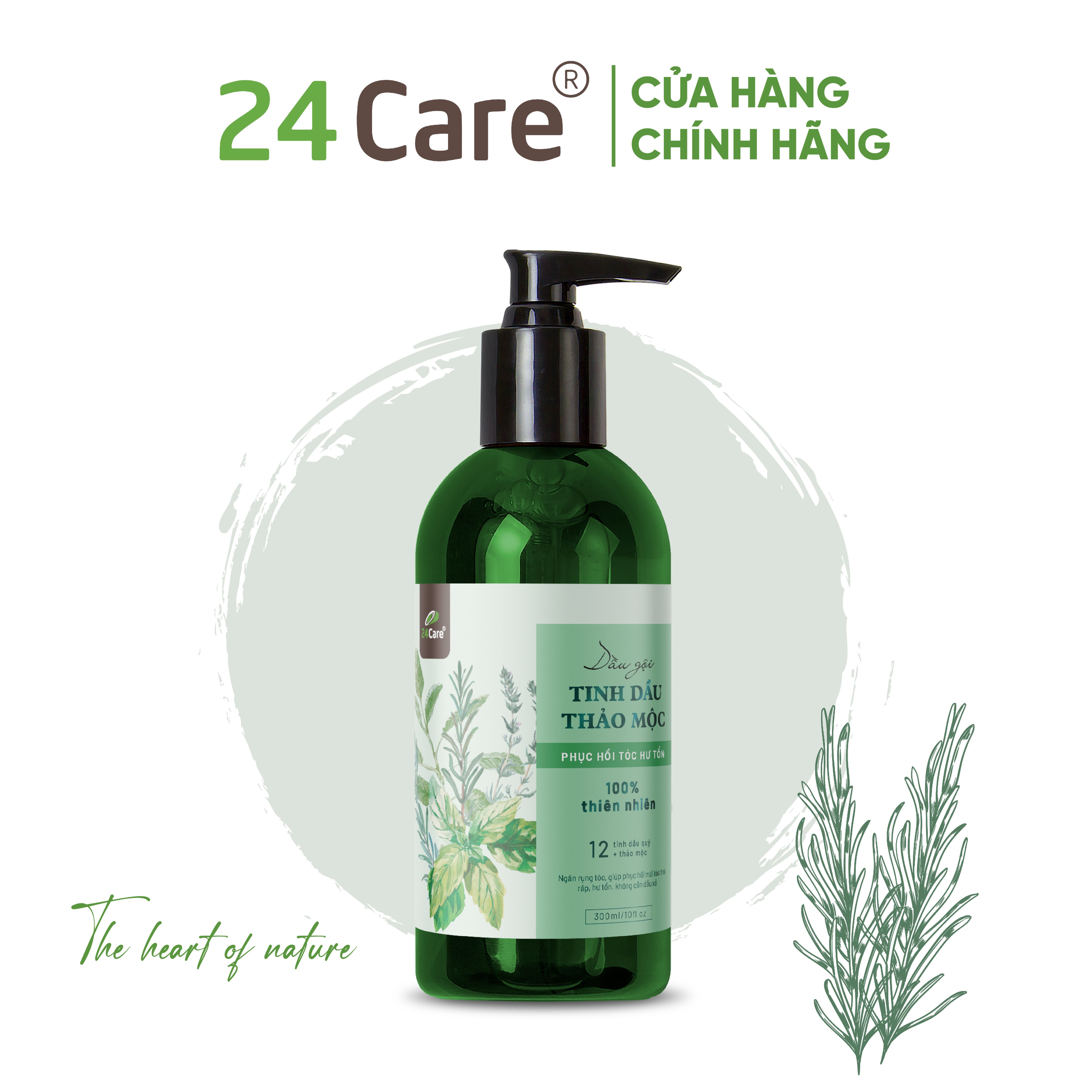 Dầu gội tinh dầu thảo mộc thiên nhiên 24care  - PHỤC HỒI TÓC HƯ TỔN 97% ,12 loại thảo mộc quý