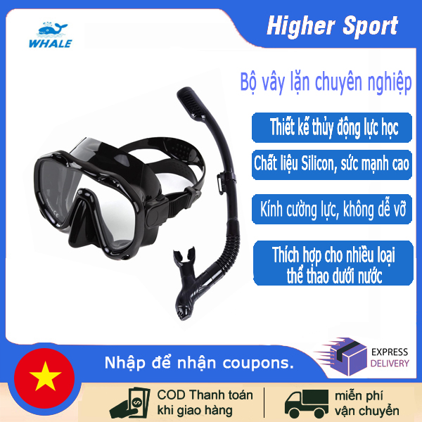 Whale bộ ống thở lặn chuyên nghiệp ống thở khô khi bơi