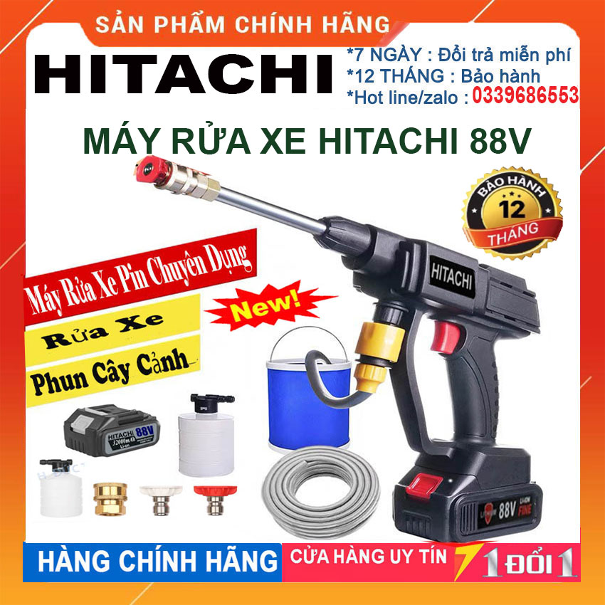 [ HÀNG NHẬP KHẨU - sale 50% ] Máy Rửa Xe Cầm Tay Dùng Pin - Máy Rửa Xe Cầm Tay - Rửa Xe Hitachi 88V Cao Cấp | Áp Lực Mạnh Mẽ, Pin Sạc Bền Bỉ, Đa Chức Năng, 3 Chế Độ Phun Rửa, Chuyên Sử Dụng Vệ Sinh Ô Tô, Xe Máy, Vật Dụng Gia