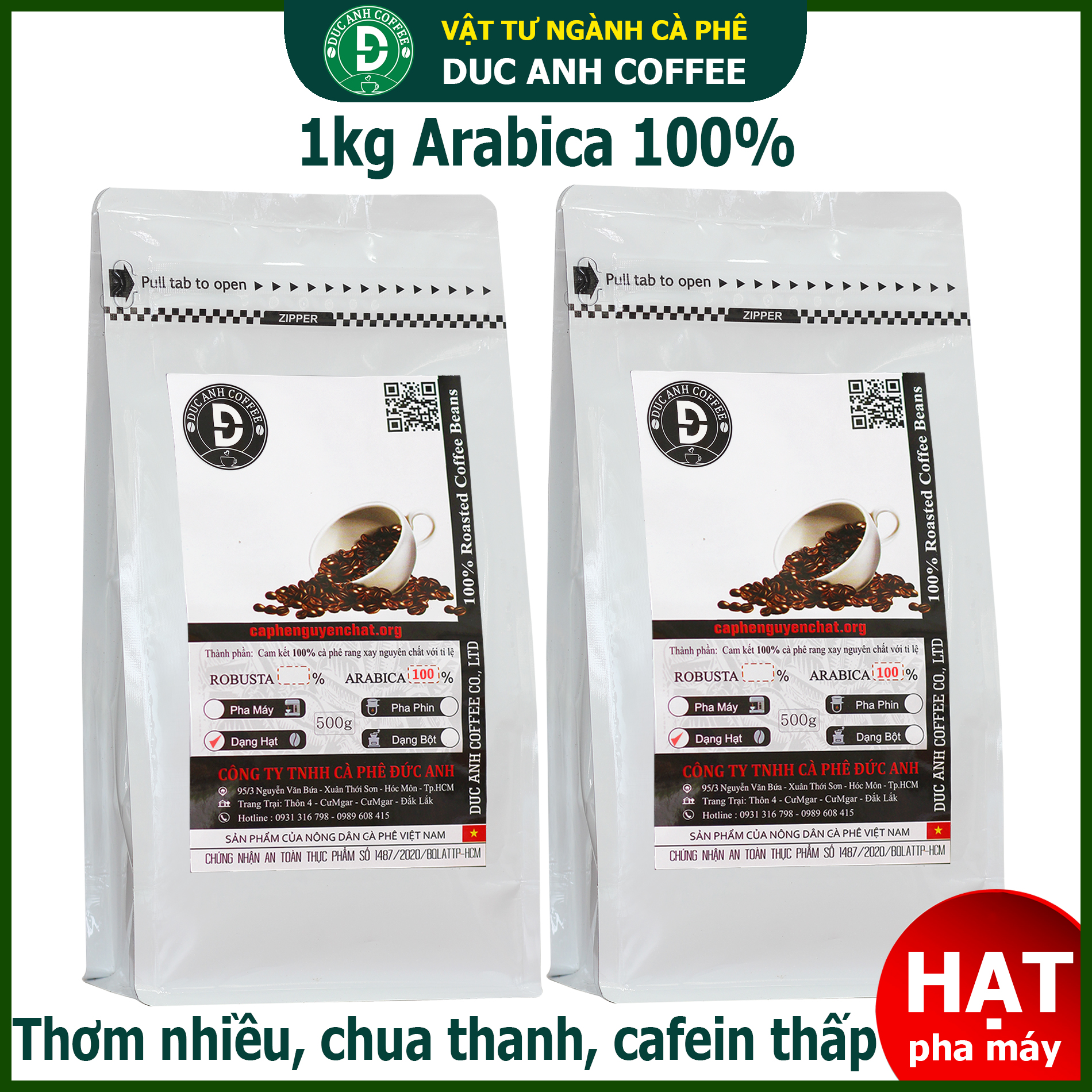 1kg cà phê ARABICA Nguyên Hạt ( Whole bean coffee) Rang mộc hoàn toàn - Thương hiệu cà phê rang mộc DUC ANH COFFEE trực tiếp từ Nông Trại - cafe hạt - arabica coffee