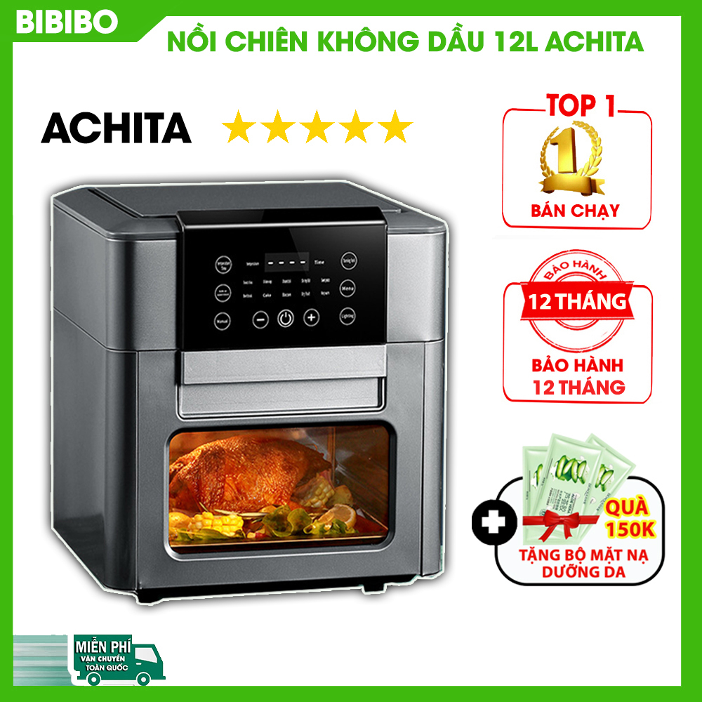 Nồi chiên không dầu ACHITA N40 dung tích 12L đa năng 10 chức năng nấu, công nghệ rapid air công suất 1600w loại bỏ 95% dầu mỡ an toàn cho sức khỏe kèm phụ kiện nướng chuyên dụng, air fryer bảo hành 1 năm - Shop BIBIBO