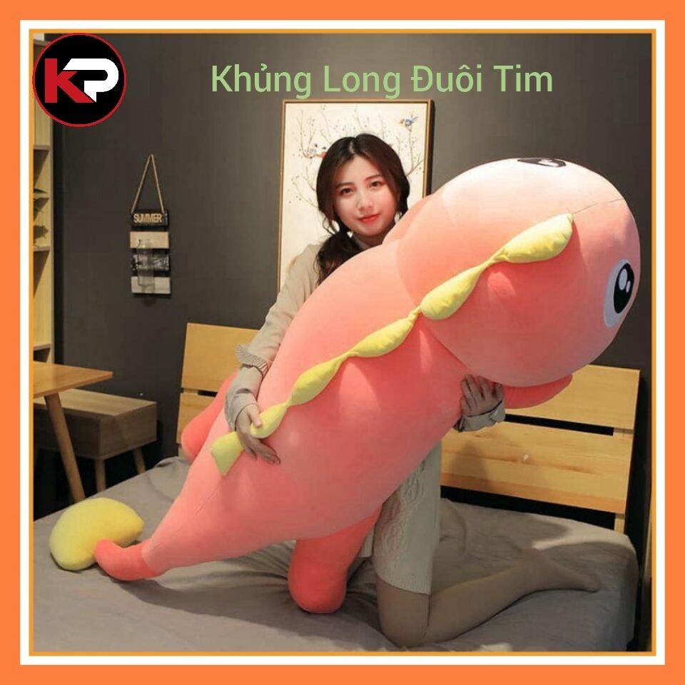 Gấu bông gối ôm khủng long đuôi tim khổng lồ, khủng long mắt lồi kích thước 1m2