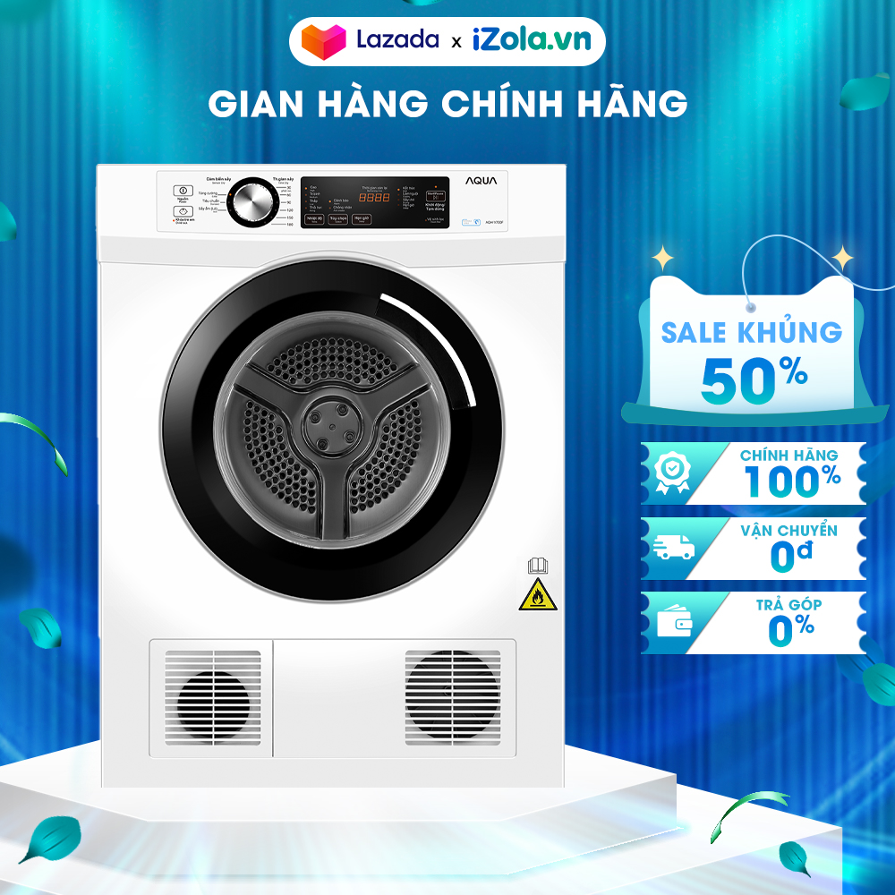 Máy sấy thông hơi Aqua 7 kg AQHV700F.W Hẹn giờ sấy Sấy đảo chiều giảm nhăn 9 chương trình