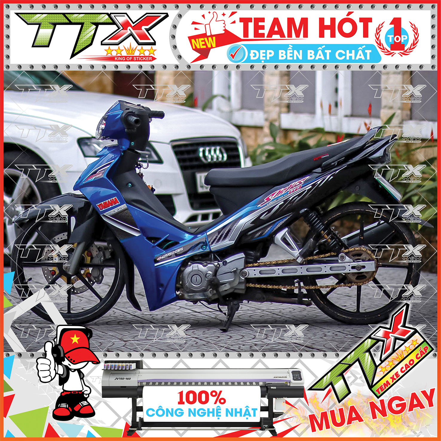 Tem xe sirius 110 xanh đen gp đẹp cuốn hút - chất lượng team xe đen xanh gp sirius cao cấp