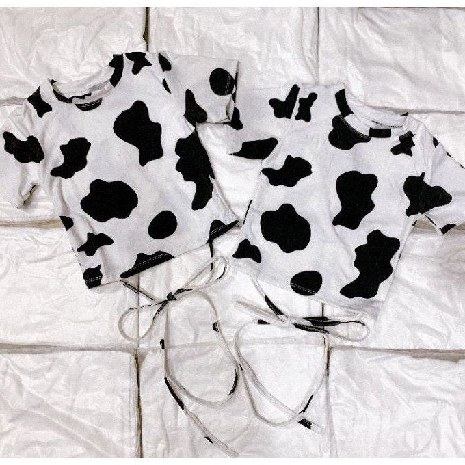 🌿 ỐI ZỒI ÔI RẺ ĐẸP QUÁ 🌿 Áo Croptop Bò Sữa Buộc Dây Eo Ngắn Tay Hở Rốn Chất Bozip Thời Trang b5