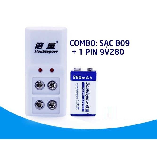 Bộ sạc doublepow b09 tặng kèm pin 9v 280mah dùng cho micro không dây, đồ chơi ...