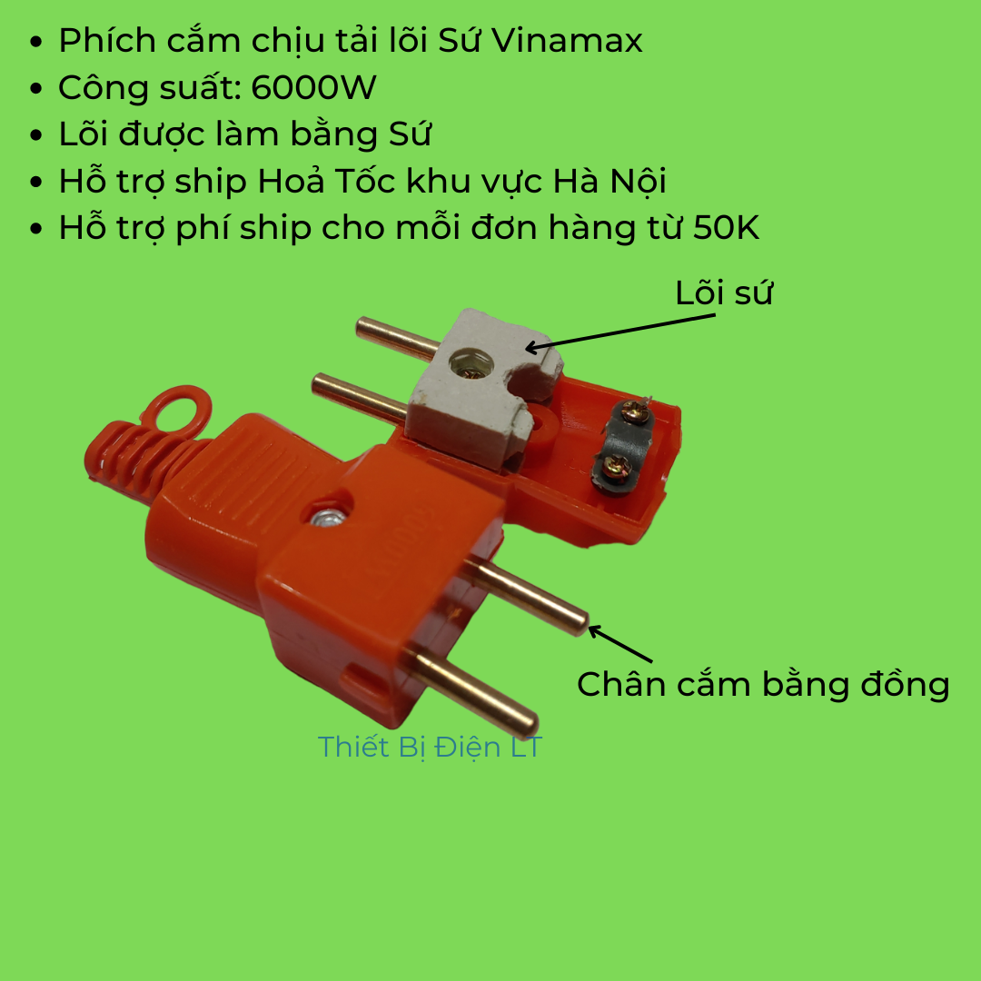 Phích cắm chịu tải lõi sứ 6000w vinamax