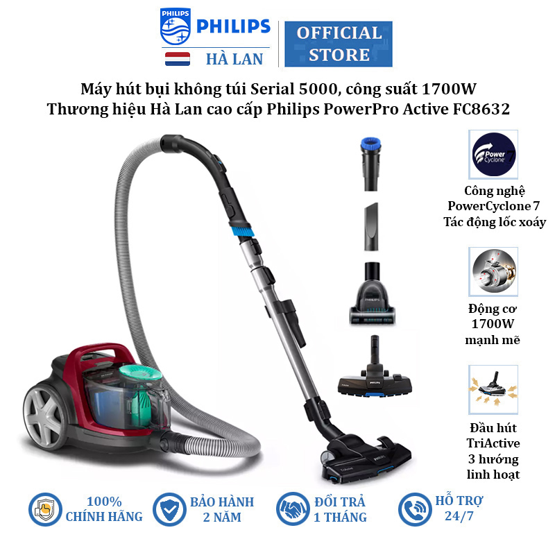 Máy hút bụi không túi philips powerpro active fc8632 công suất 1700w - hàng chính hãng