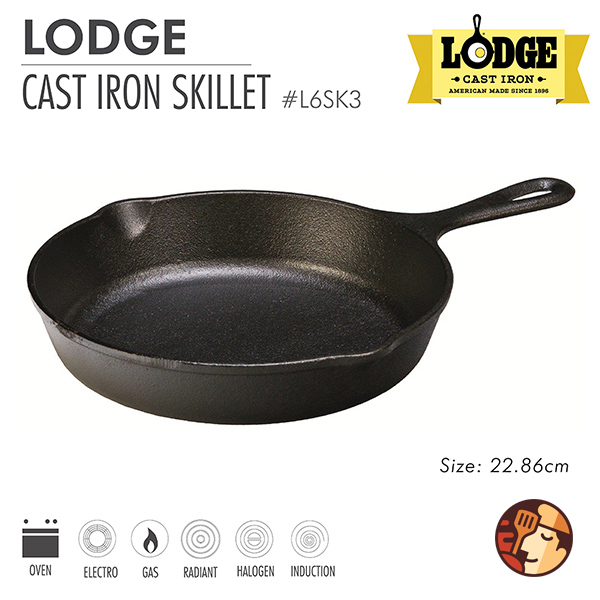 Chảo gang Lodge 23 cm chống dính tự nhiên, dùng được cho mọi loại bếp và lò nướng