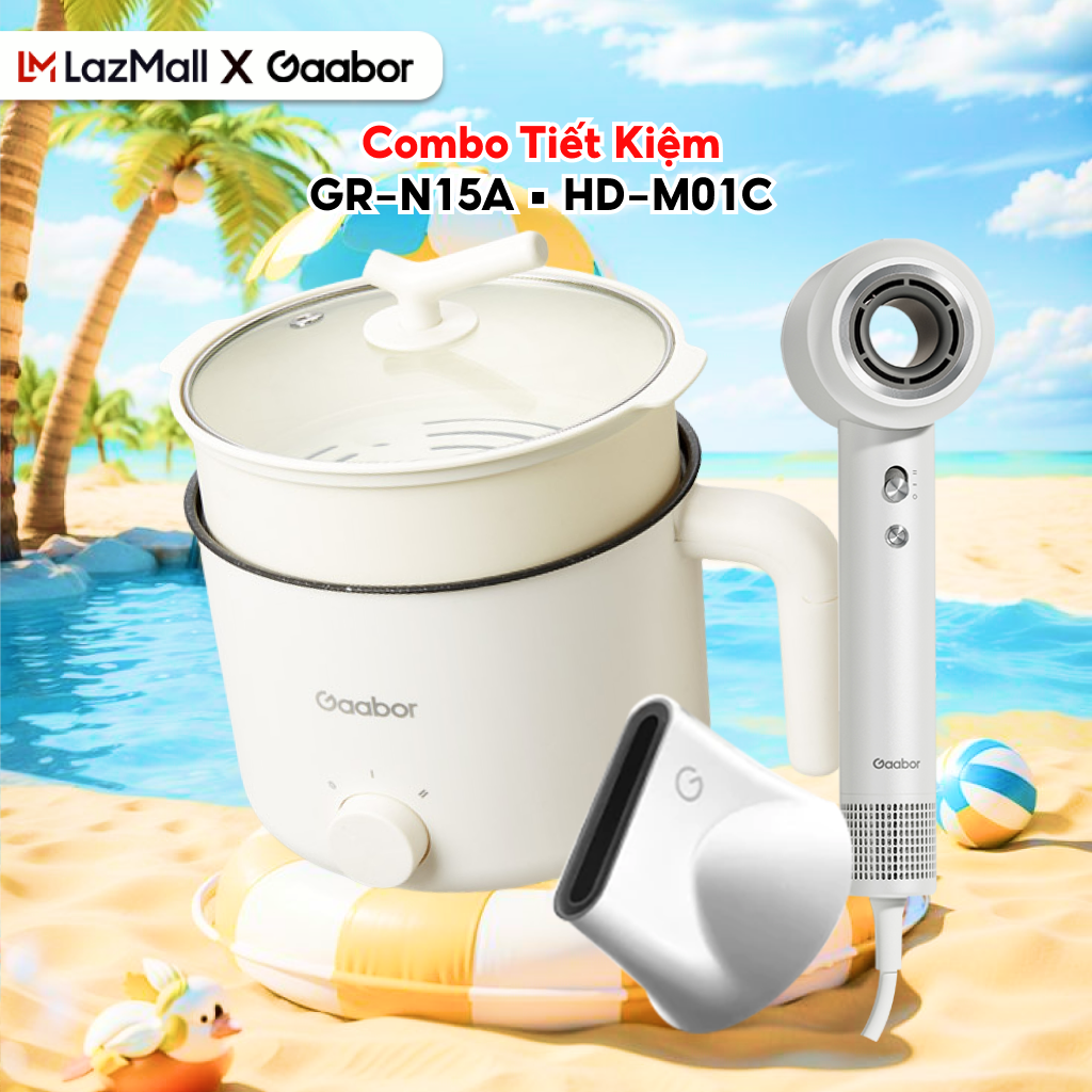 Combo 025 Nồi điện đa năng 1,5L chống dính GR-N15A và Máy sấy tóc ion âm 4 chế độ gió tốc độ cao màu trắng HD-M01C - Bảo hành 12 tháng1 đổi 1