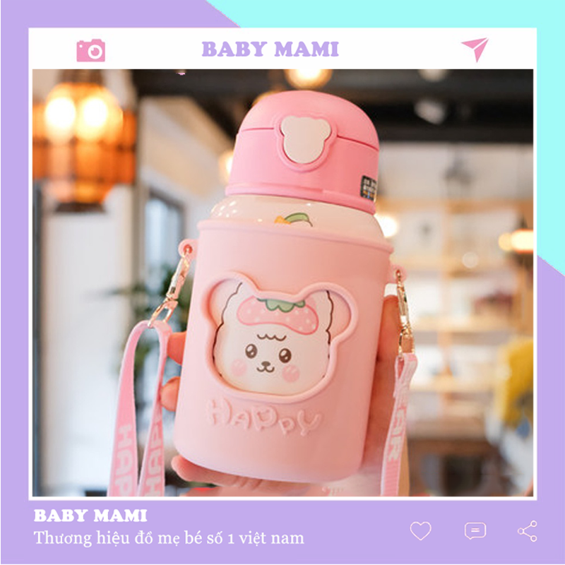 Bình Giữ Nhiệt Cute Có Ống Hút Dễ Thương Cho Bé Bình Giữ Nhiệt Mini Có Dây Đeo Giữ Nhiệt Nóng Lạnh BN01