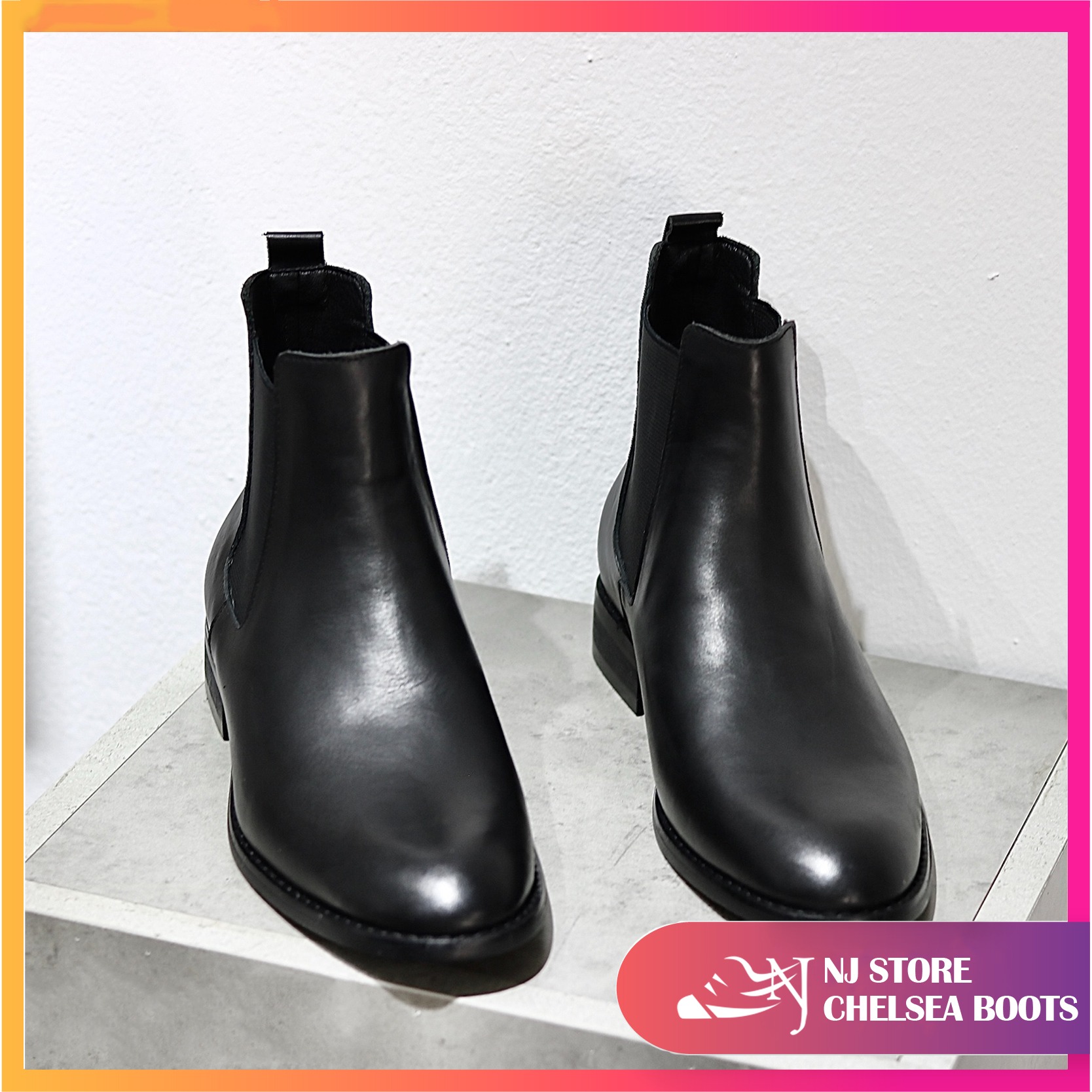 Giày Chelsea Boots Nam da bò đế gỗ cao 3cm Chelsea boots nam chính hãng da bò không nhăn Bảo hành 12 tháng về da và đế