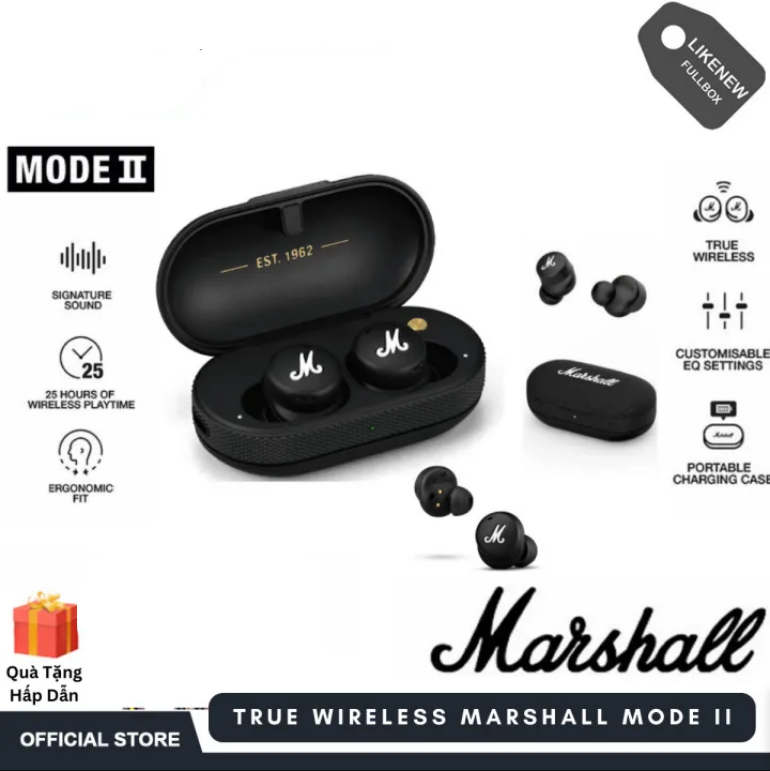 Tai Nghe Bluetooth True Wireless Marshall Mode 2 , bass mạnh mẽ