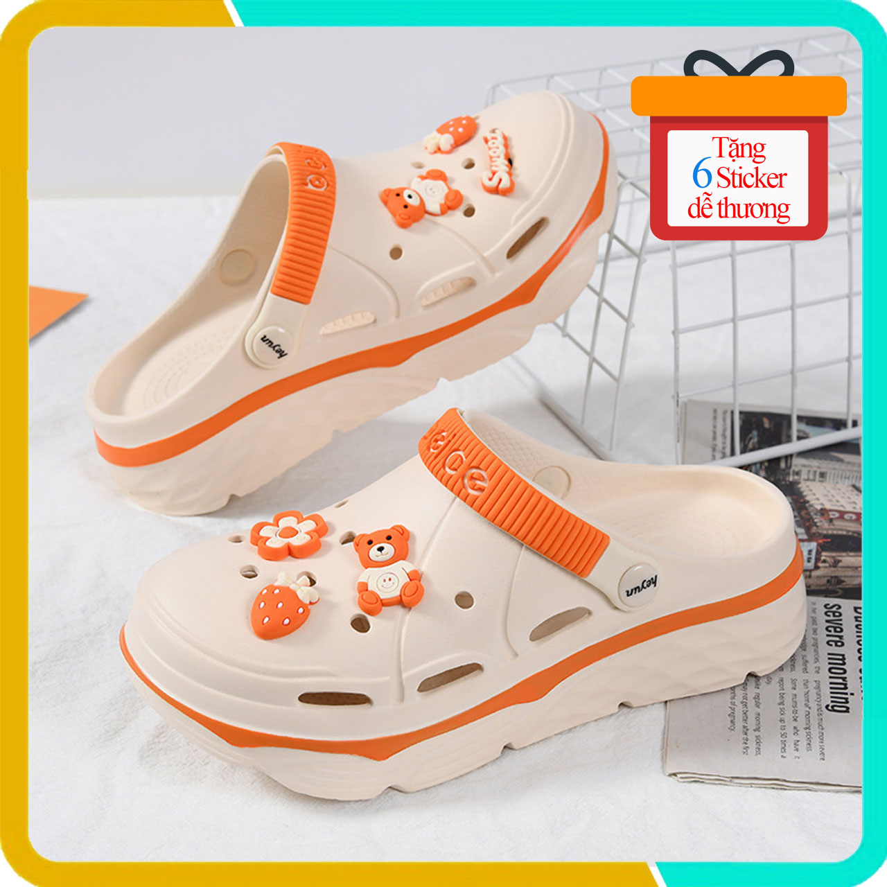 Dép Cross BEICE Đế Cao 5cm , Siêu Nhẹ Chống Bám Bẩn, Phong Cách Hàn Quốc, Tặng Kèm 6 Sticker Dễ Thương