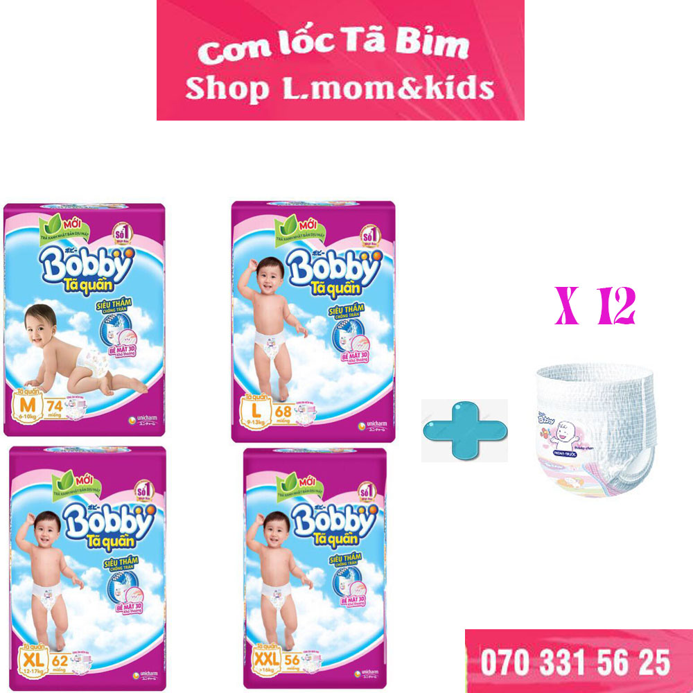 [Tặng thêm 12 miếng] Tã quần Bobby M74/L68/XL62/XXL56