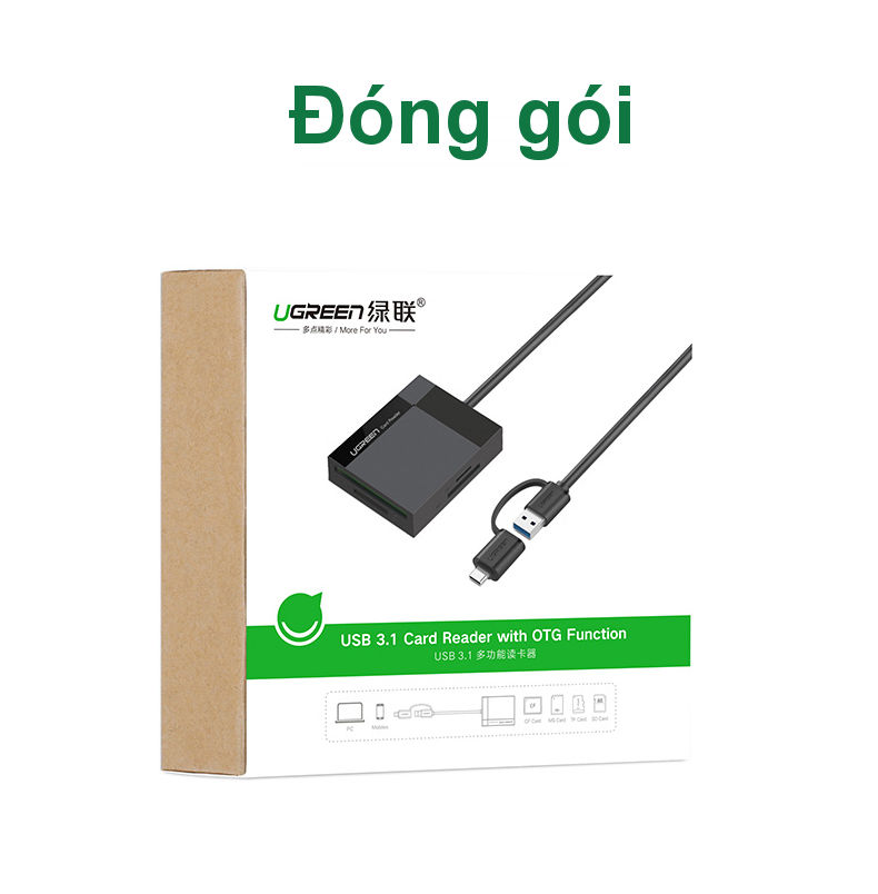 Đầu đọc thẻ hỗ trợ cổng 2 in 1 USB 3.0 / USB type C cho thẻ CF / SD / MS / TF chức năng OTG dài 50cm UGREEN CR125 Đầu đọc thẻ hỗ trợ cổng 2 in 1 USB 3.0 / USB type C cho thẻ CF / SD / MS / TF chức năng OTG dài 50cm UGREEN CR125