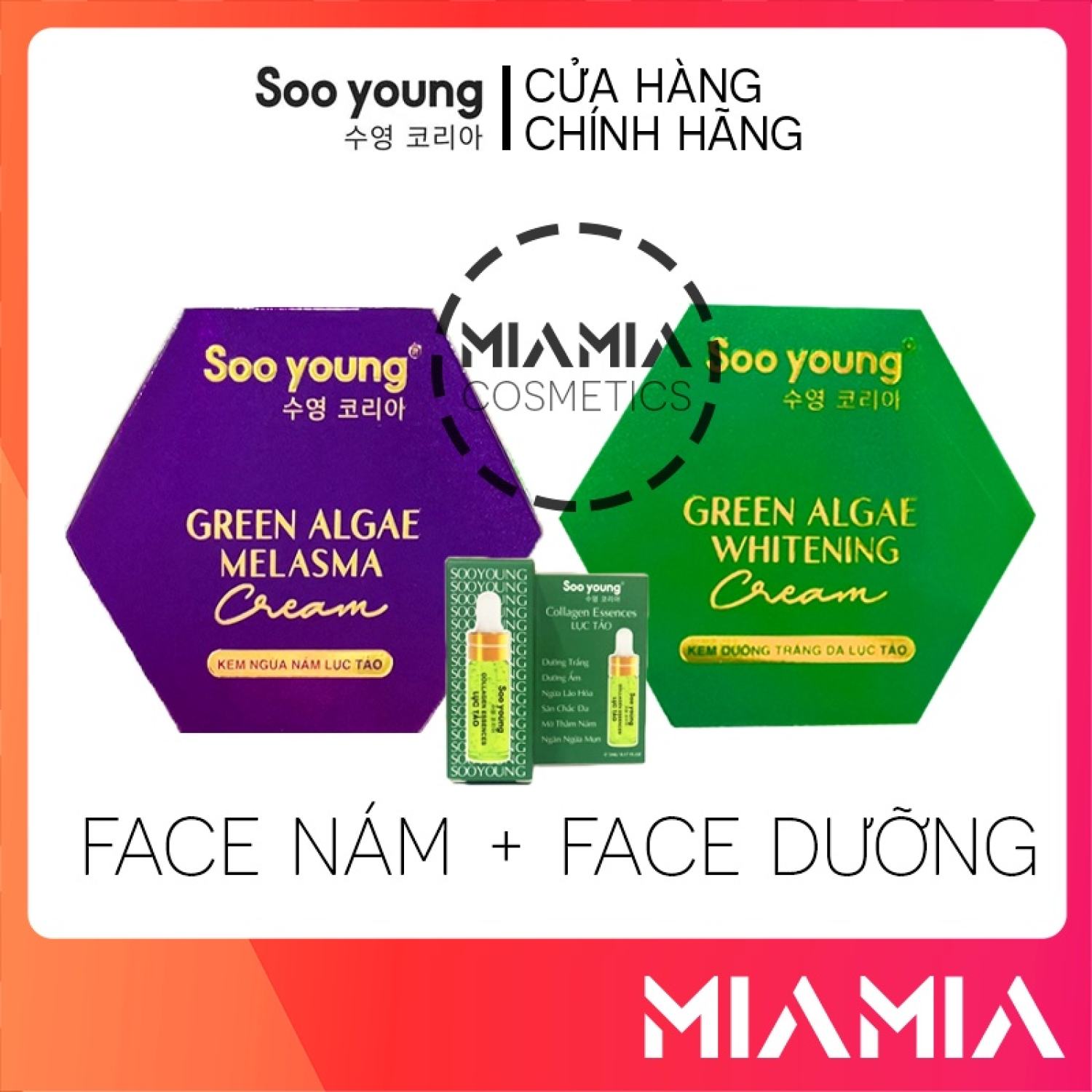 Combo kem face nám lục tảo soo young + kem face dưỡng trắng lục tảo mỹ phẩm soo young