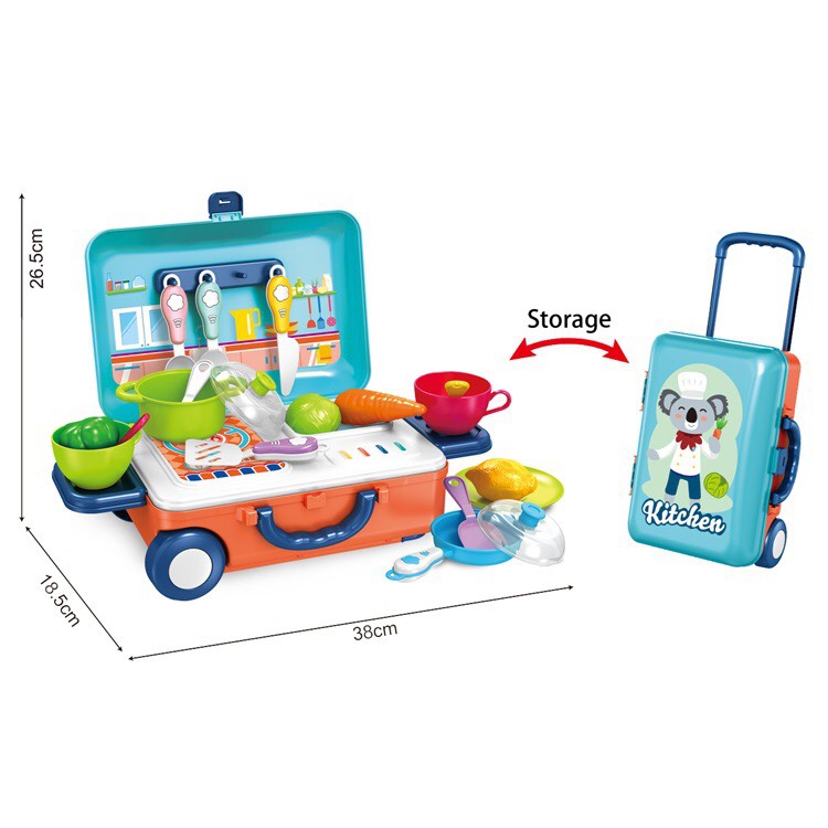 Vali Đầu bếp có bánh xe kéo - vali đồ chơi làm bếp - đồ chơi hướng nghiệp cao cấp 23 chi tiết - Smart Baby
