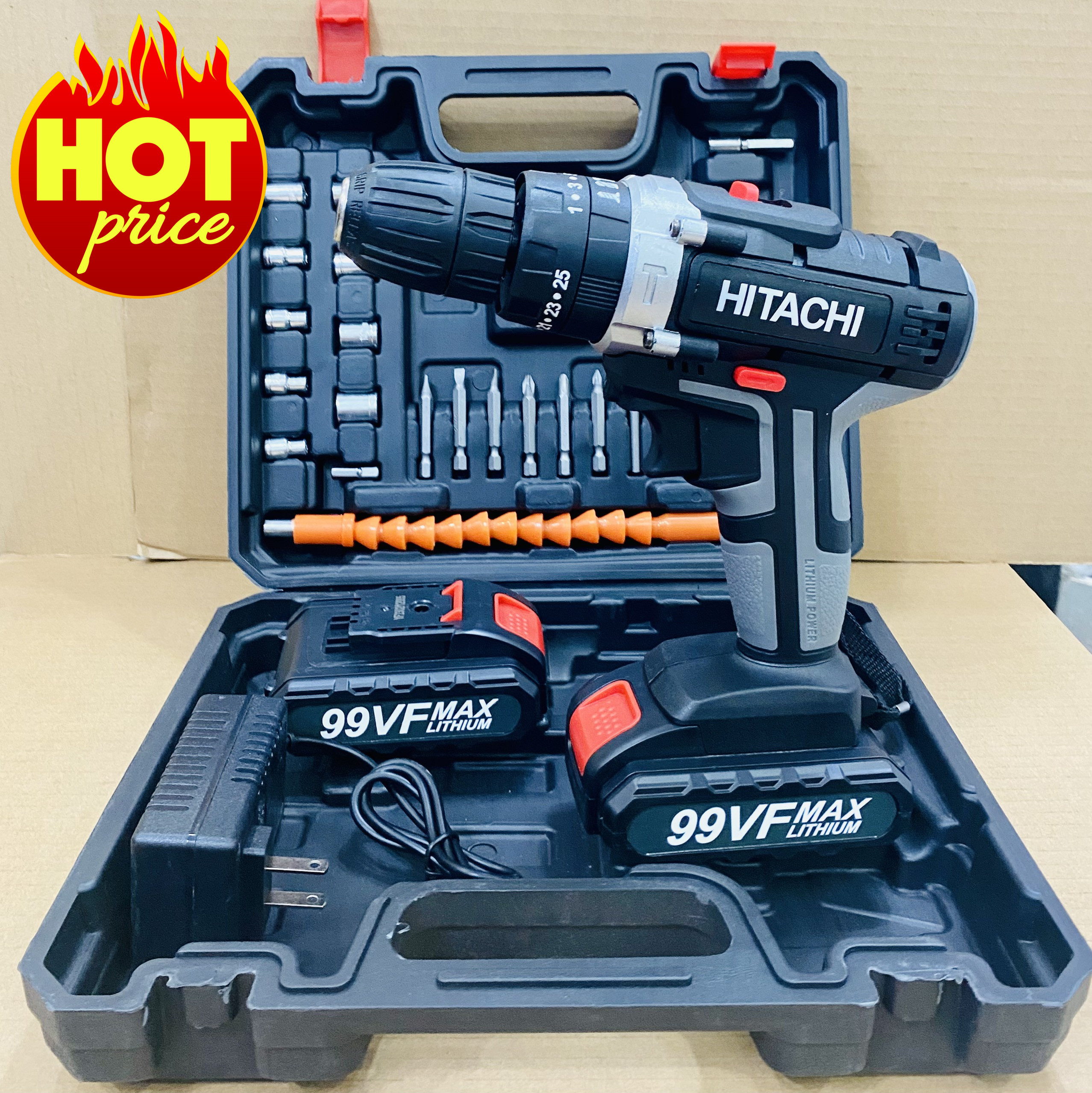 Máy khoan pin 99V HITACHI 3 chức năng có búa - Chuyên khoan tường, khoan sắt, gỗ, gạch, nhôm, sắt, tôn, bắt vít