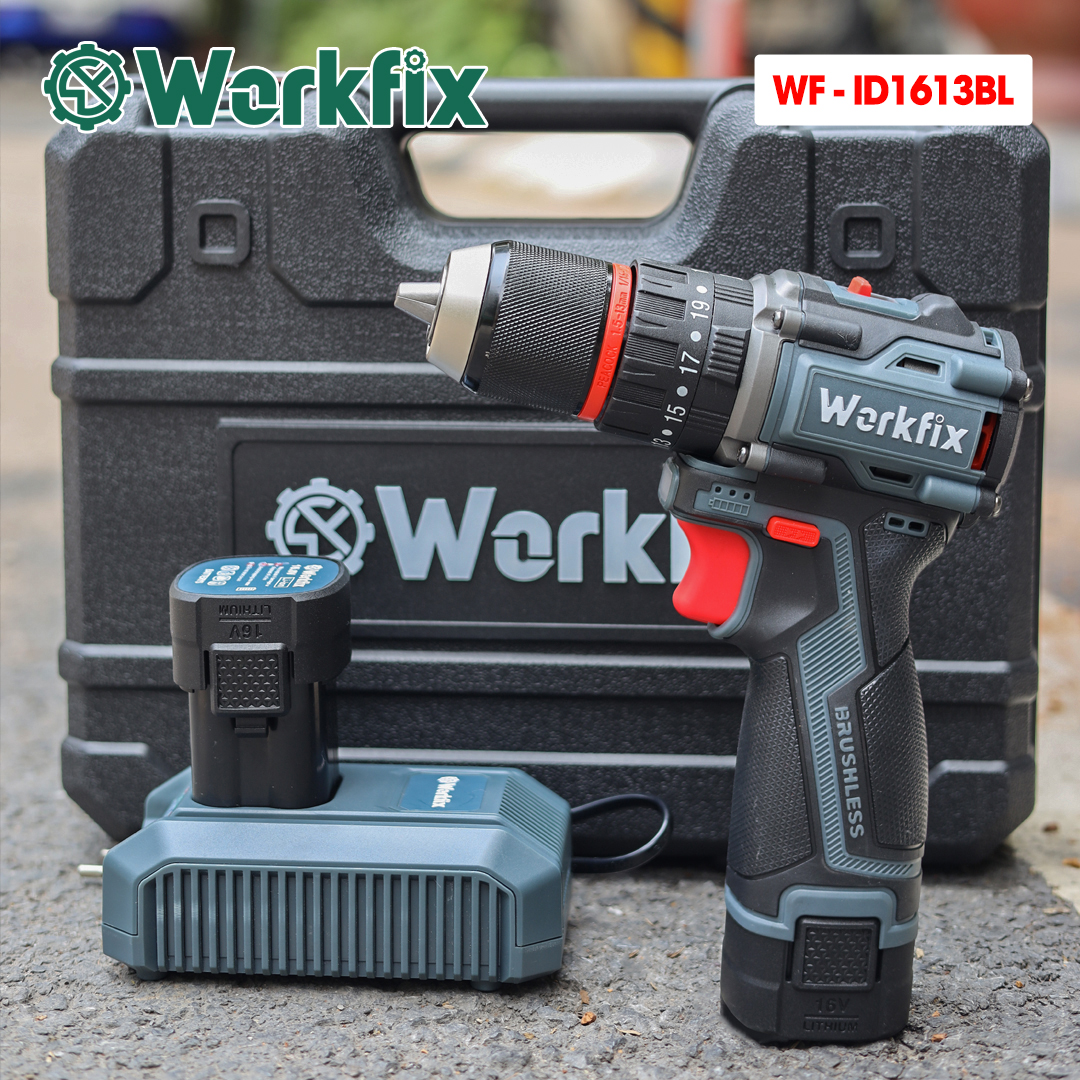 Kèm Phụ Kiện Máy Khoan Pin Workfix WF-ID1613BL - Bộ 2 Pin - 3 Chức Năng - Motor Không Chổi Than