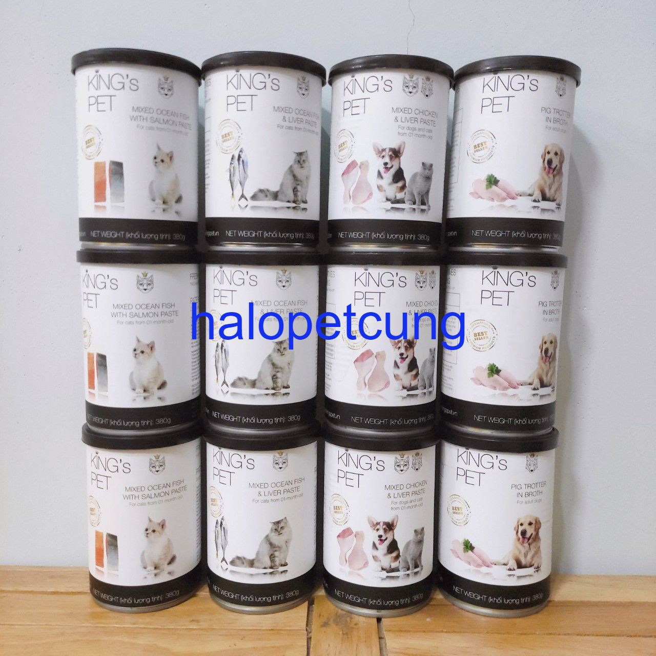 Pate kingspet cho mèo lon 380g vị gà cá hồi cá hỗn hợp