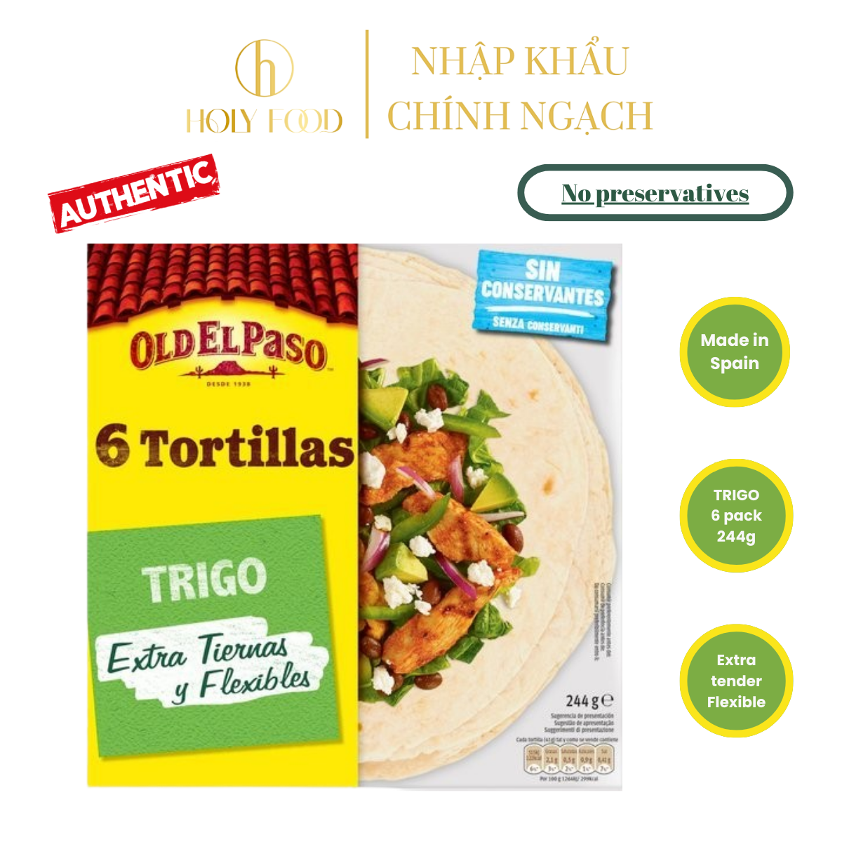 Túi 6 Vỏ Bánh Tortilla - 6 Pack Tortillas Old El Paso 244g - Xuất xứ Tây Ban Nha