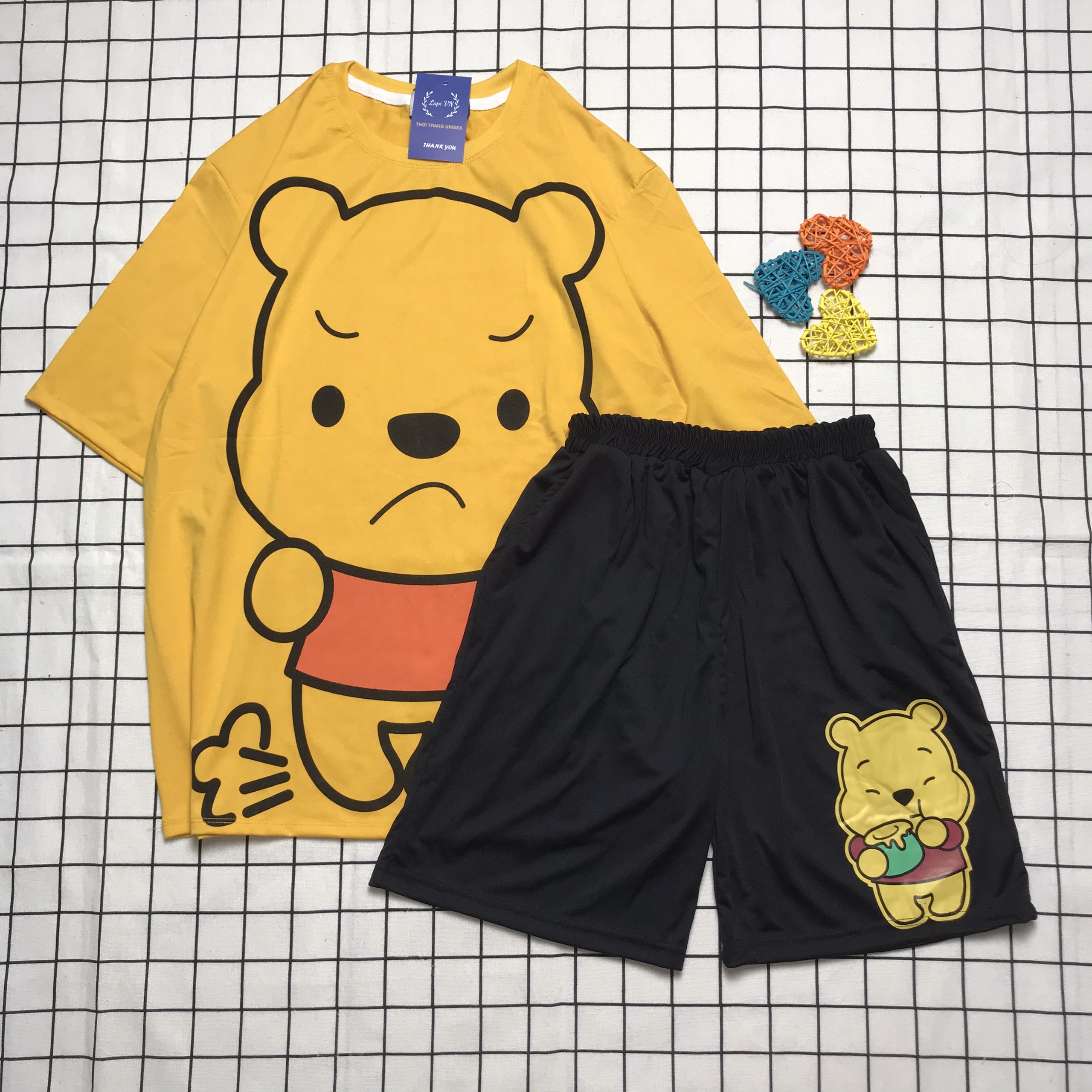 Set Đồ Bộ cartoon " Gấu P00h" 3D Cute-Lapi VN, Freesize Đến 70kg, Đồ Mặc Nhà Nam Nữ Đều Mặc Được, Chất Thun Cotton