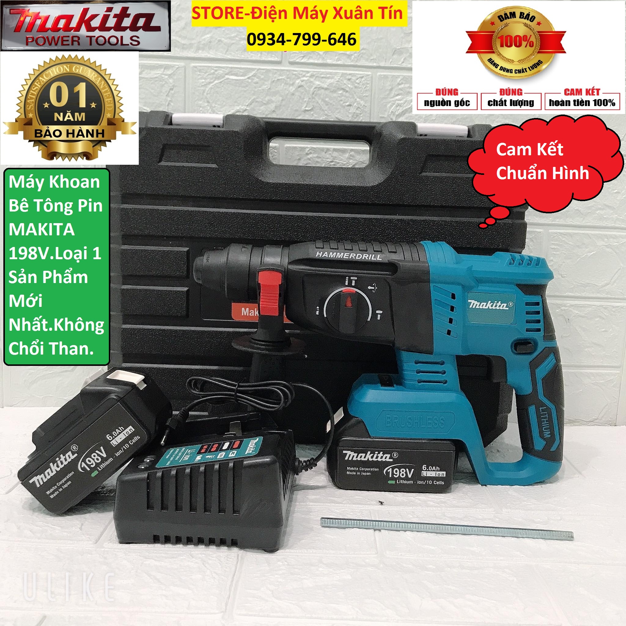 Máy khoan bê tông pin MAKITA 198v.Cam kết chuẩn loại 1