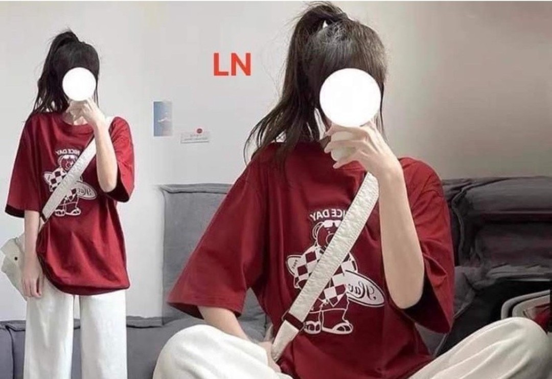 Áo thun đỏ from rộng gấu trắng cực kute in 5d