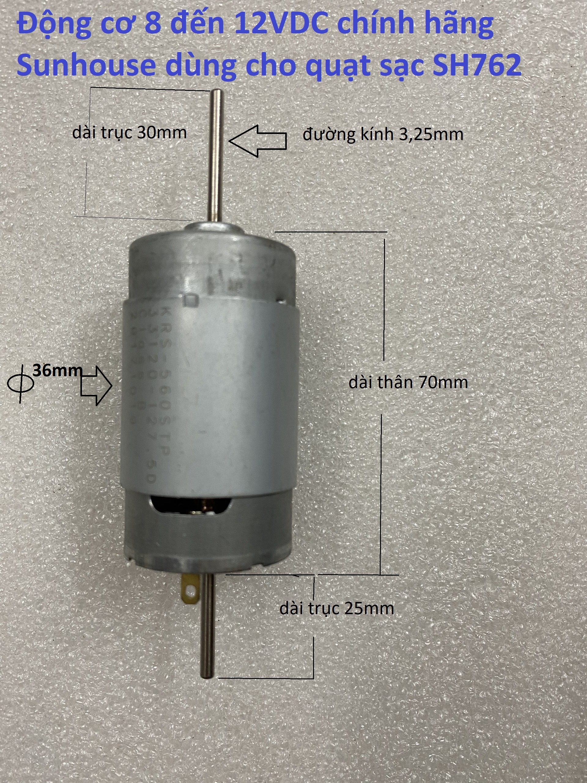 Động cơ DC loại 40W dùng cho quạt sạc tích điện Sunhouse SHD762 ,722 và các thiết bị tương đương