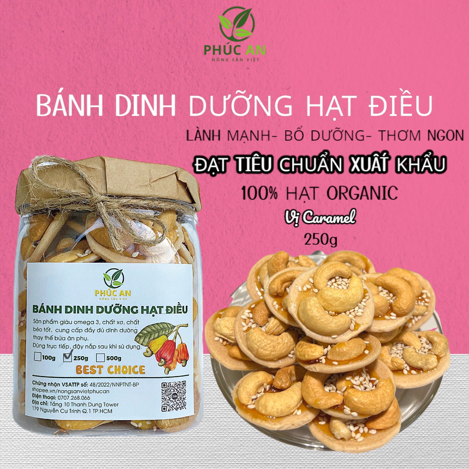 Bánh dinh dưỡng hạt điều phúc an lon pet 250g - đặc sản bình phước