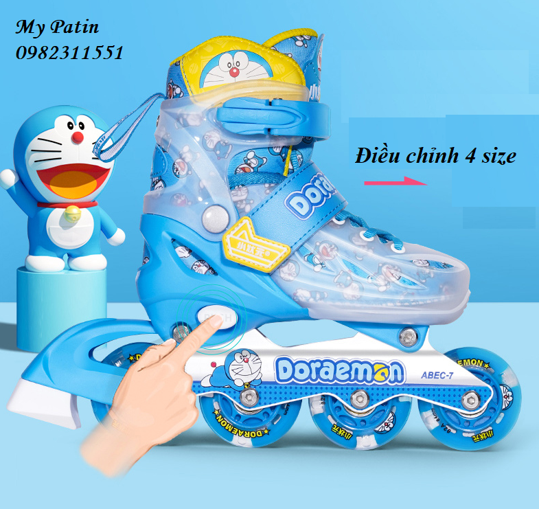 Giày Trượt Patin Trẻ Em Doremon chính hãng 8 bánh phát sáng