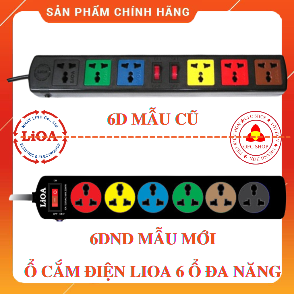 Ổ cắm điện lioa 6 ổ đa năng 2000w dây dài 3m hoặc 5m màu đen - thế hệ mới