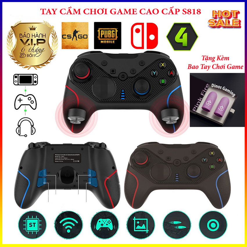 Tay Cầm Chơi Game Playstation chính hãng S818, Tay cầm chơi game không dây cao cấp có thể kết nối bluetooth, máy tính, tivi