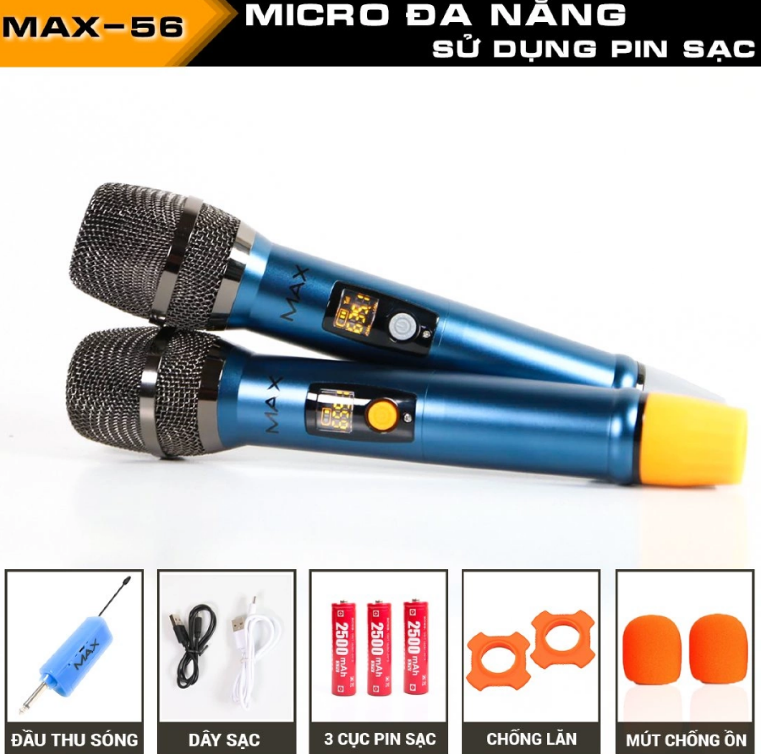 Micro Karaoke Không Dây Cao Cấp Max 56 - micro đa năng cao cấp - micro cho loa kẹo kéo - micro không dây giá rẻ - Micro Không Dây Đa Năng Chống Hú Bắt Âm Tốt, Micro Karaoke Gia Đình Cực Hay | Bảo Hành 12 Tháng