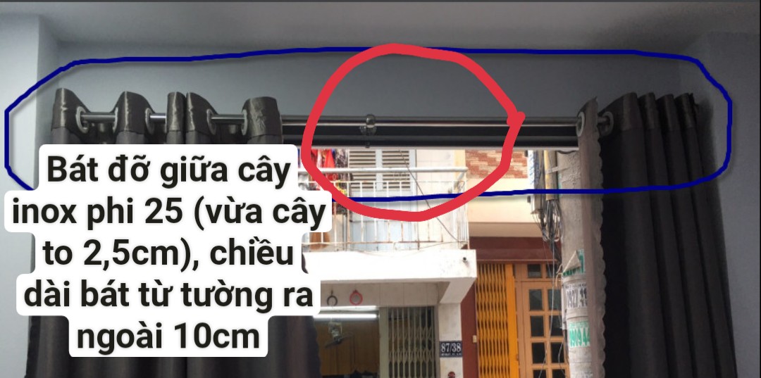 Bát đỡ giữa cây treo màn inox phi 25