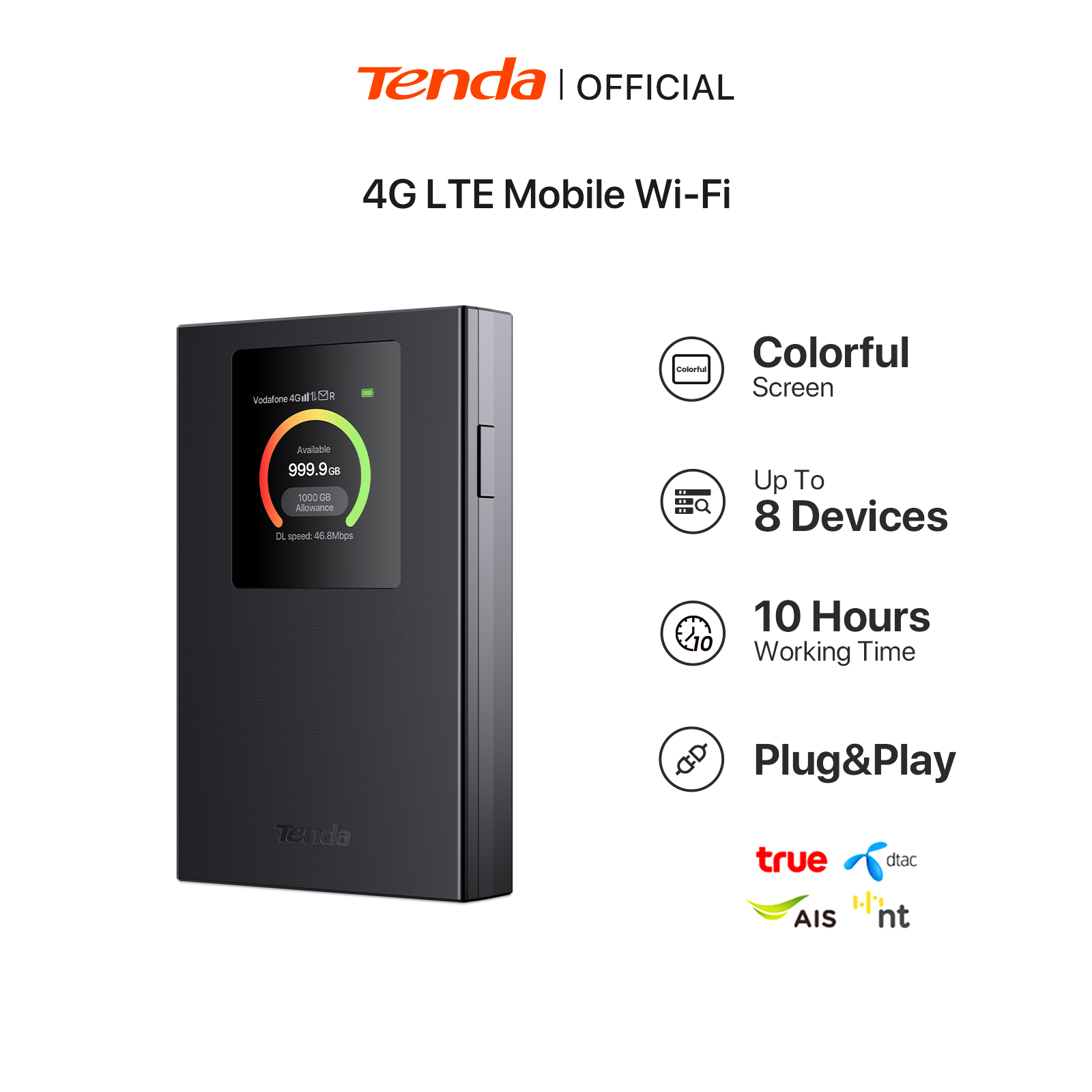 Tenda 4G185 Pocket WiFi 4G LTE Di động Wi-Fi AX300 Wi-Fi Màn hình 6 màu Điểm phát sóng Wi-Fi Cắm và chạy - Hãng phân phối chính thức