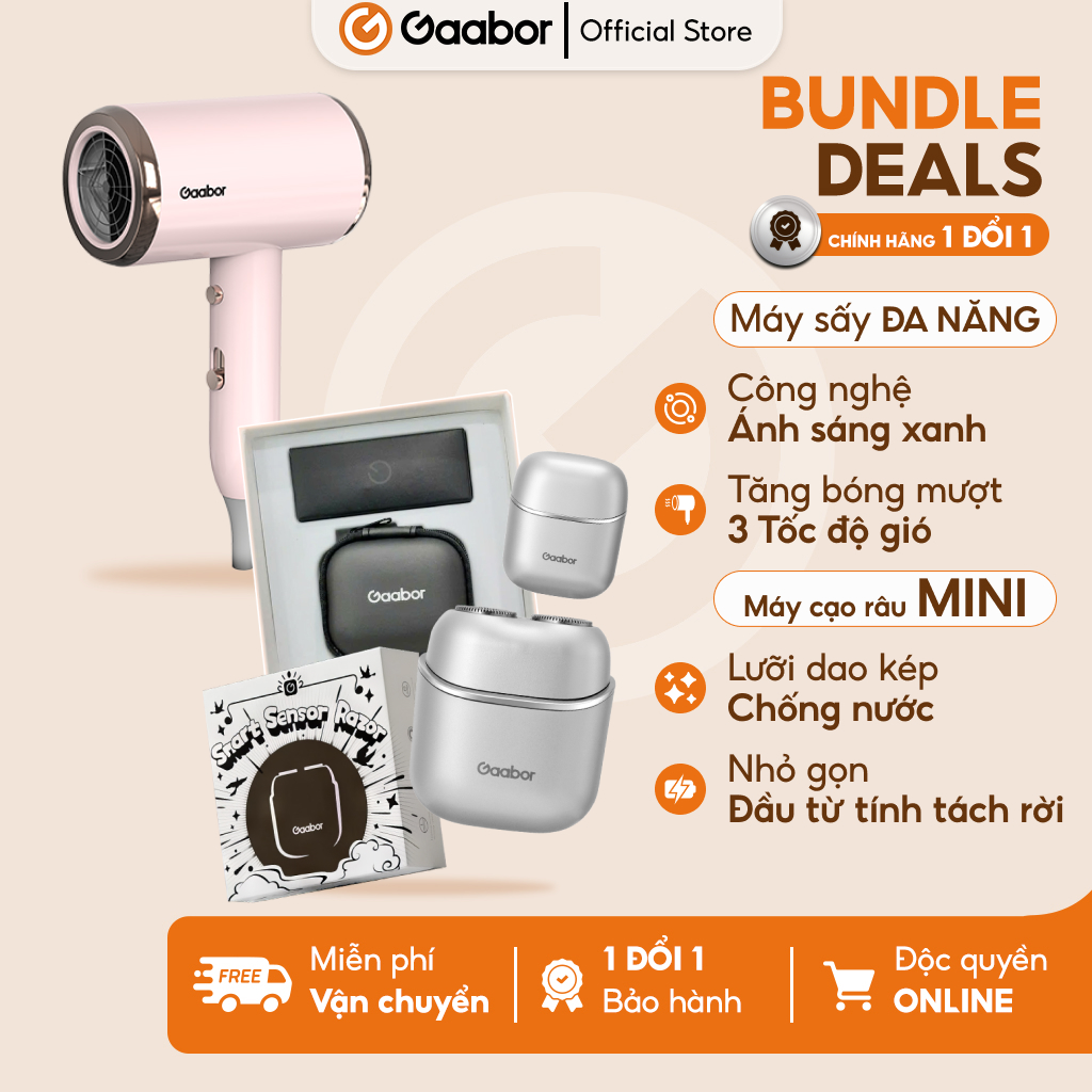 Combo 331 Máy sấy tóc ánh sáng xanh 3 tốc độ N1000D và máy cạo râu chống nước màu xám IPX7 ER-T01A - Bảo hành 1 đổi 1