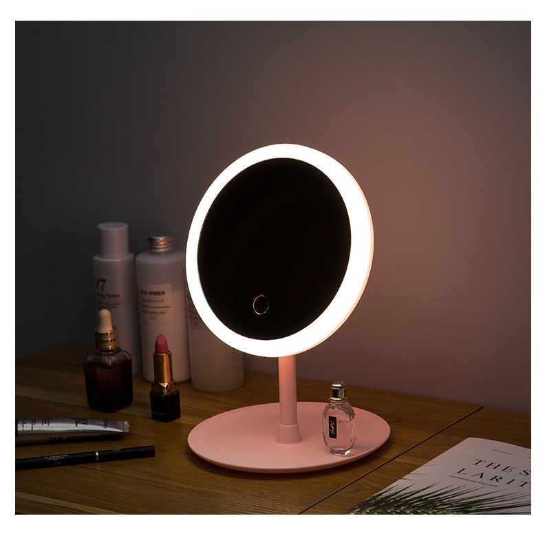 Gương trang điểm để bàn cao cấp kèm đèn led siêu sáng, có 3 mức độ sáng, phím cảm ứng cao cấp
