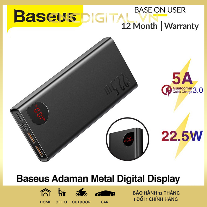 Sạc Dự Phòng BASEUS Adaman 10000mAh SCP 22.5W Sạc Nhanh Hơn Đến 50% so với PD3.0 18W Cổng Micro USB Type C dành cho iPhone Samsung Huawei Xiaomi Nokia - Hàng bảo hành chính hãng