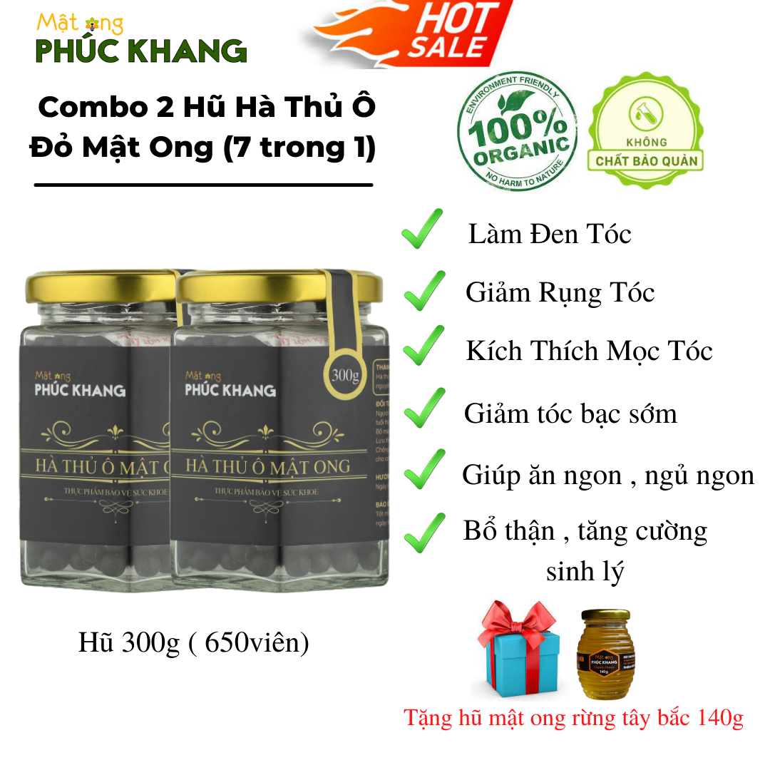 Combo 2 hũ Hà thủ ô đỏ mật ong rừng cao cấp Phúc Khang (7 trong 1) - Làm đen tóc, dưỡng tóc chắc khỏe- Giảm rụng tóc